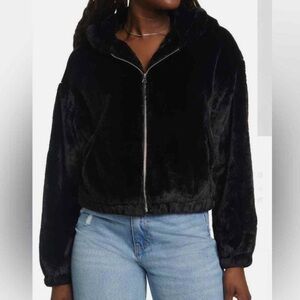 BP Nordstrom Black Faux Fur Zip Hoodie